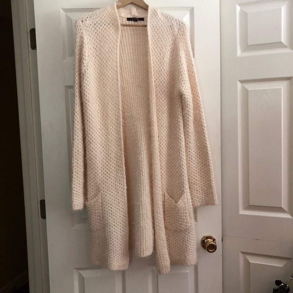 Elegant Fever Cream/Beige/Off White Furry Knit Cardigan, Size XL